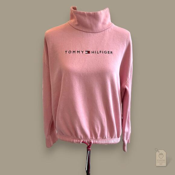 Tommy Hilfiger Pink Mock Neck Drawstring Sweatshirt Women’s M - Picture 1 of 9
